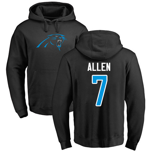 Carolina Panthers Men Black Kyle Allen Name and Number Logo NFL Football #7 Pullover Hoodie Sweatshirts->nfl t-shirts->Sports Accessory